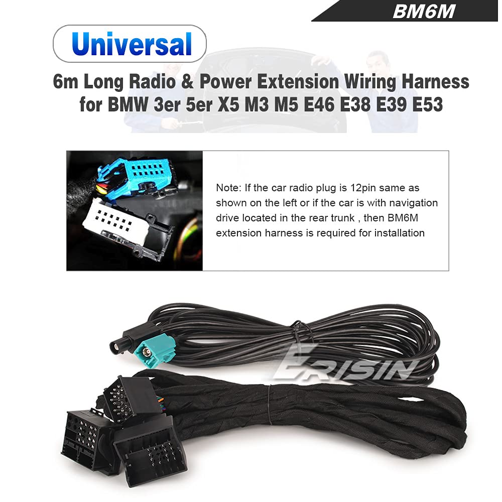 Erisin BM6M Extension Power 6M Kabelbaum Kabel 12 Pin Stecker 6M Strom&Radio Verlängerungskabel für