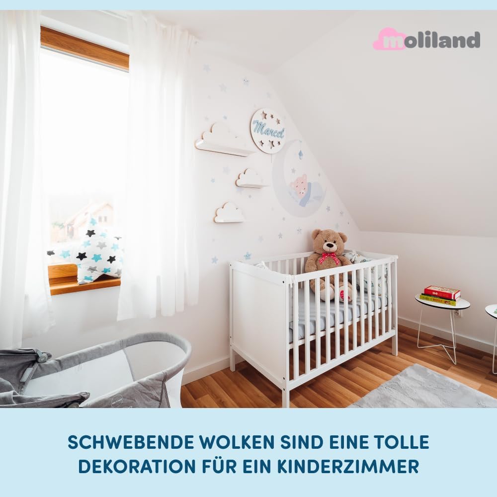 3er Set Wandregale Wolken. Regale für Kinderzimmer und Babyzimmer aus Holz im skandinavischen Stil.