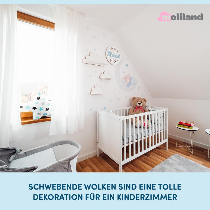 3er Set Wandregale Wolken. Regale für Kinderzimmer und Babyzimmer aus Holz im skandinavischen Stil.