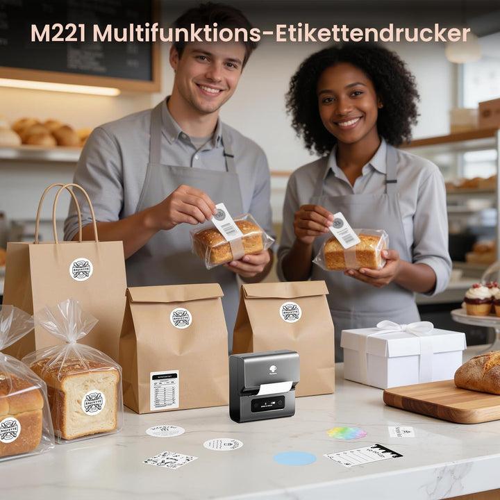 Phomemo M221 Etikettendrucker Bluetooth, Barcode Etikettendrucker, Beschriftungsgerät Unterstützung