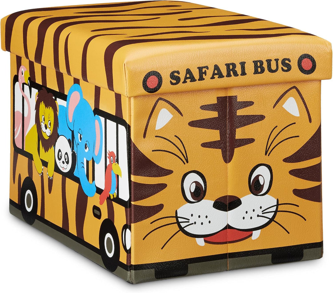 Relaxdays Faltbare Spielzeugkiste Tiger HBT 32 x 48 x 32 cm stabiler Kinder Sitzhocker als Spielzeug