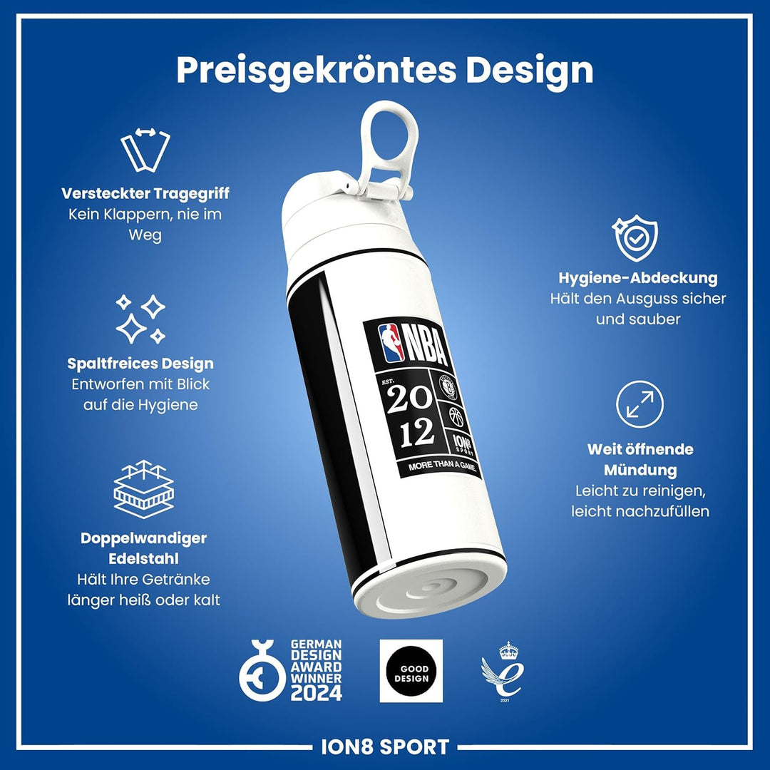 ion8 NBA Brooklyn Nets Trinkflasche Mit Herausnehmbarem Strohhalm, 750ml/24oz, Auslaufsichere Isolie