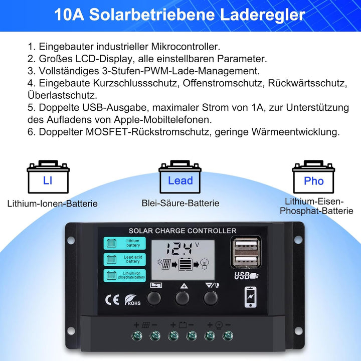 【100W Solarpanel 12V Kit】DERUXI 100W Solar Panel 12V Solarmodul Set: 2 Pcs 50W Monokristalline Solar