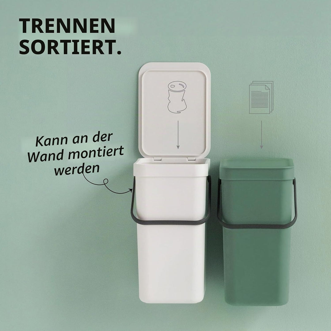 Brabantia Sort & Go Abfalleimer mit Deckel 3 L (hellgrün), platzsparender Biomüll Behälter mit Griff