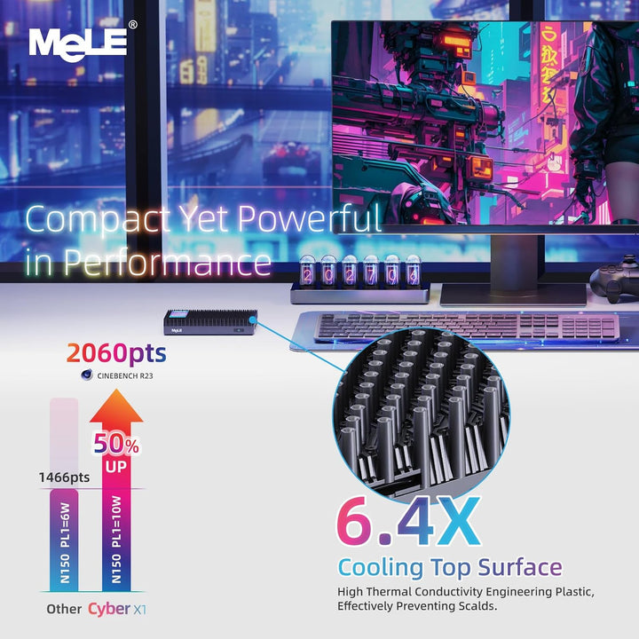 MeLE Cyber X1 Lüfterloser Mini PC 16GB DDR4 512GB ROM Micro PC Twin Lake N150(bis zu 3.6GHz) USB-C 2