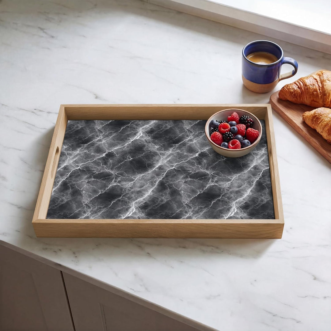 Serviertablett Rechteckig 50x35 cm Servierplatte Eiche Holz Tablett Mit Henkel Tray Kratzfest Kaffee
