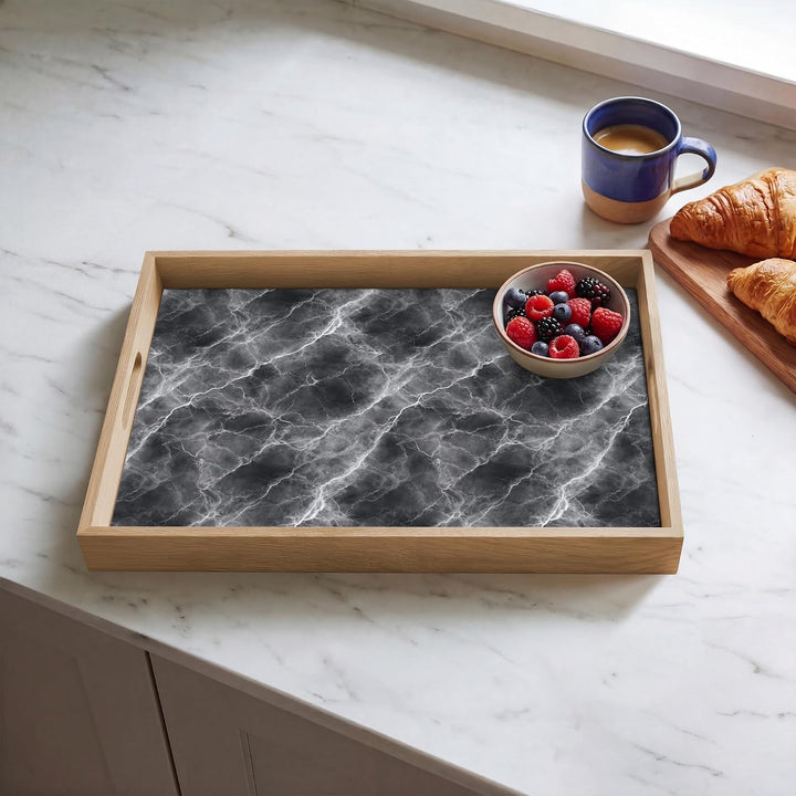 Serviertablett Rechteckig 50x35 cm Servierplatte Eiche Holz Tablett Mit Henkel Tray Kratzfest Kaffee