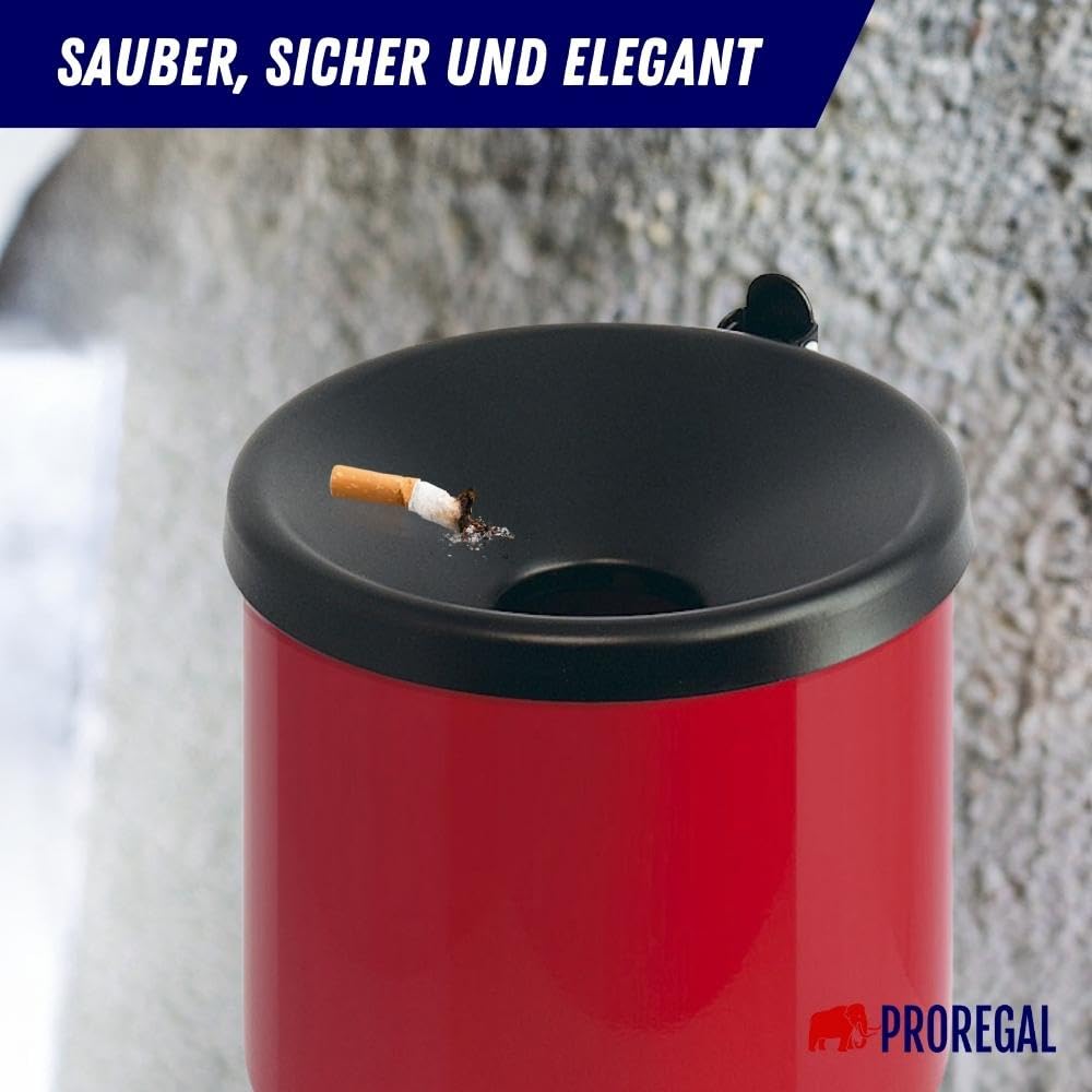 PROREGAL Runder Sicherheits-Wandaschenbecher mit Kippvorrichtung | 2 Liter, HxØ 16x16cm | Metall | R