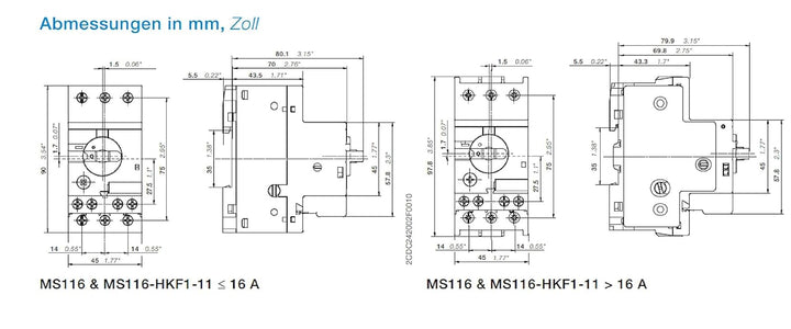 ABB MS116 Motorschutzschalter 90mm x 45mm
