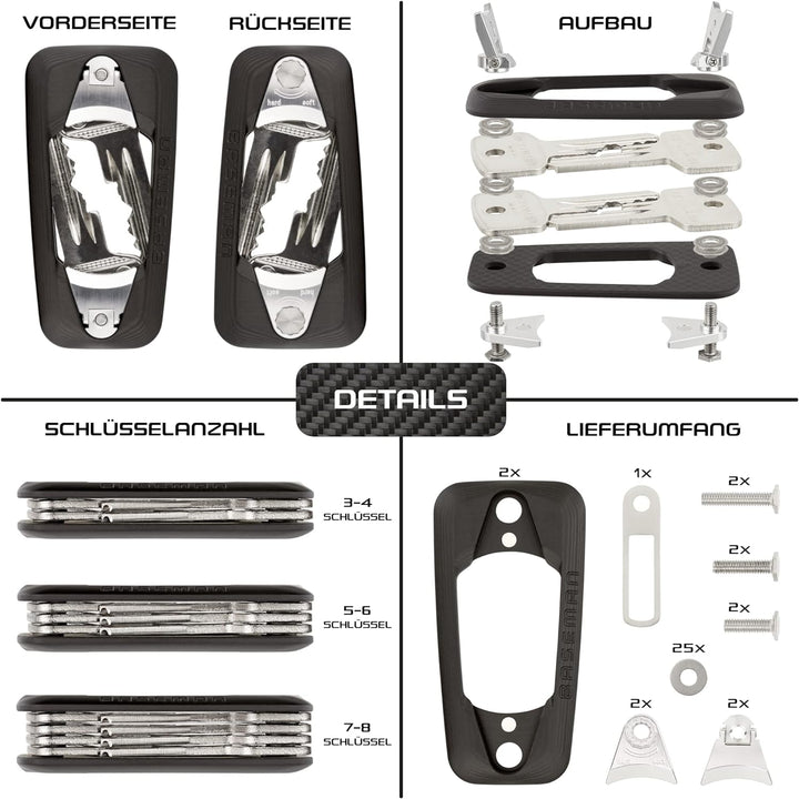 BASEMAN® Key Organizer Carbon – der innovative Schlüssel Organizer ordnet Schlüssel mit Stil und bri