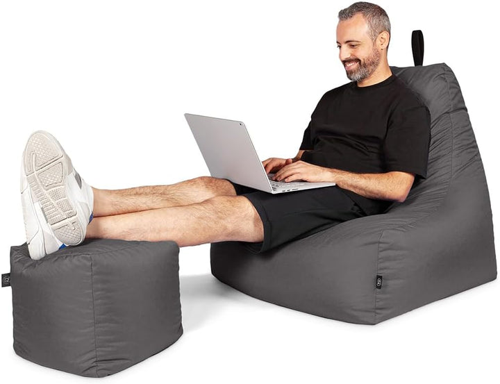PATCH HOME Patchhome Sitzsack Lounge Sessel + Würfel/Hocker mit Reissverschluss Gamer Sitzkissen fer