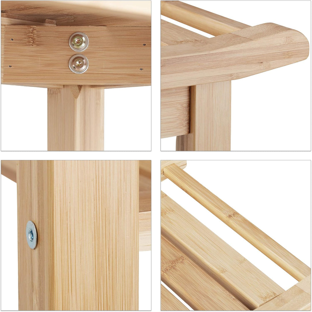 Relaxdays Badezimmer Bank Bambus, Sitzbank Bad, Ablage Badhocker Holz, HxBxT: 45 x 66 x 40 cm, Badez
