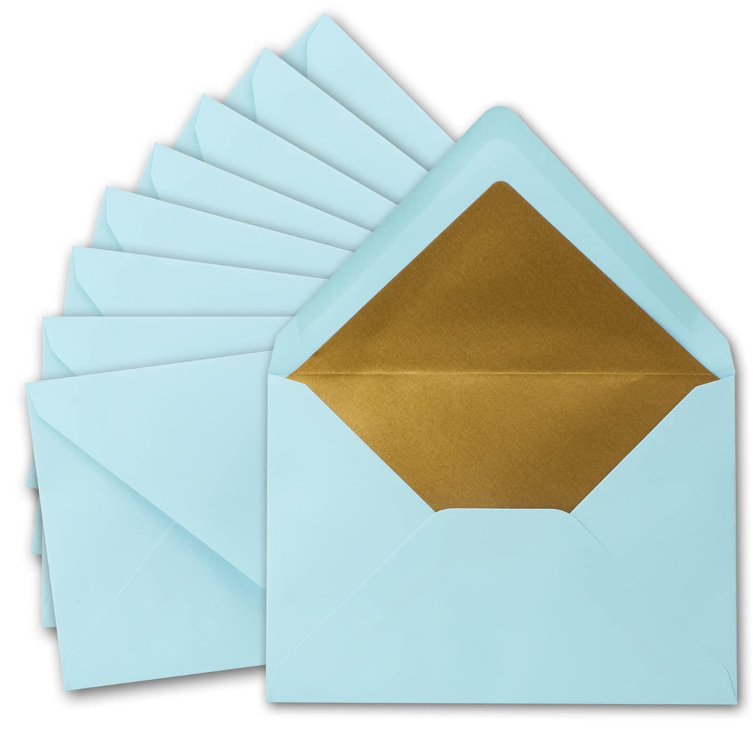 50x metallic Gold-gefütterte Brief-Umschläge DIN C5, hellblau (Blau) - 156 x 220 mm - Nassklebung mi