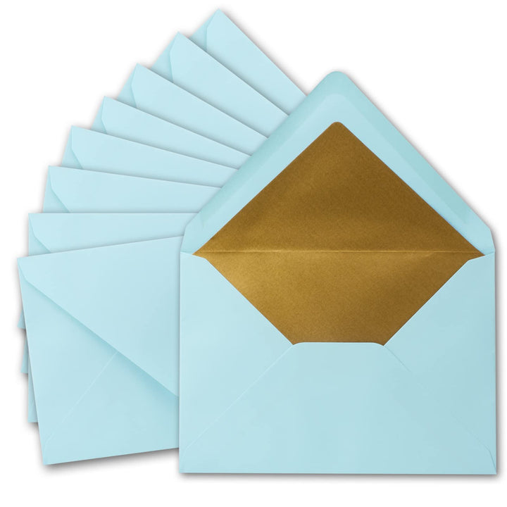 50x metallic Gold-gefütterte Brief-Umschläge DIN C5, hellblau (Blau) - 156 x 220 mm - Nassklebung mi