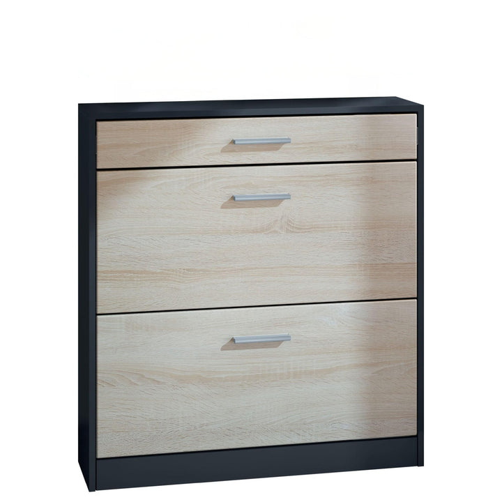Schuhschrank Roma Schmal mit 2 Klappen und 1 Schublade, Platzsparender Schuhkipper Flurschrank für D