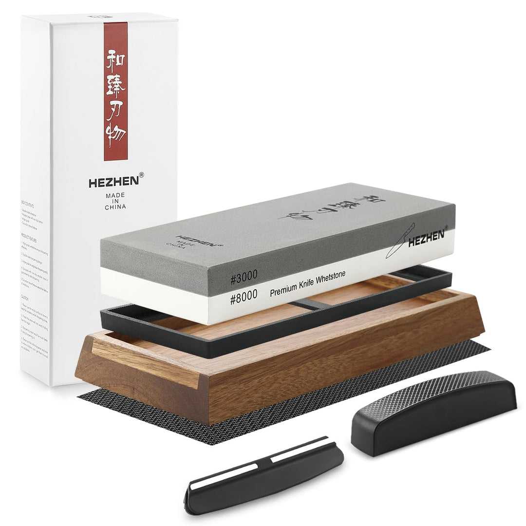 HEZHEN Doppelseitiger Abziehstein, Gross Weisskorund Schleifstein Wetzstein, Professionell Messersch