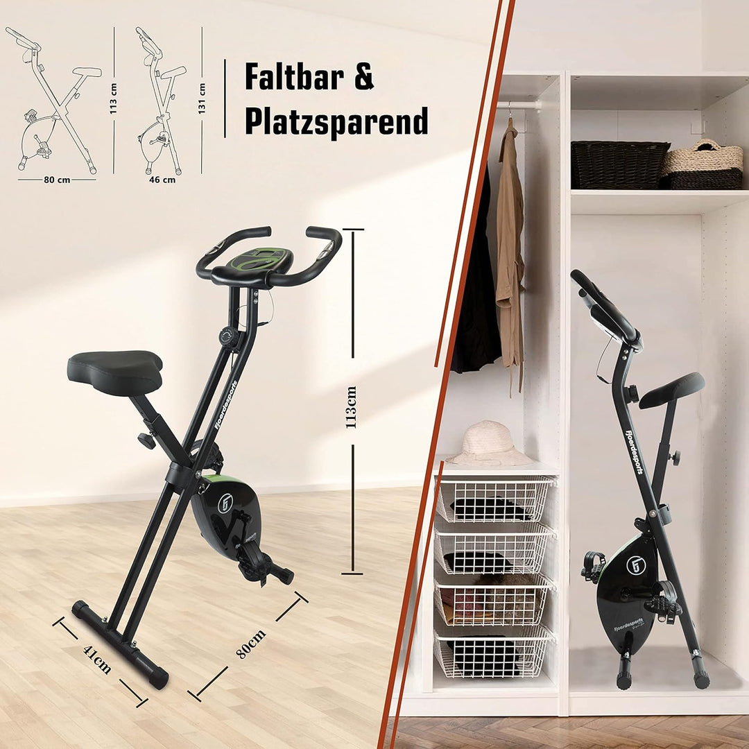 Fjoerdesports faltbarer Fahrradtrainer, Heimtrainer, Fitnessfahrrad LCD Trainingscomputer, klappbare