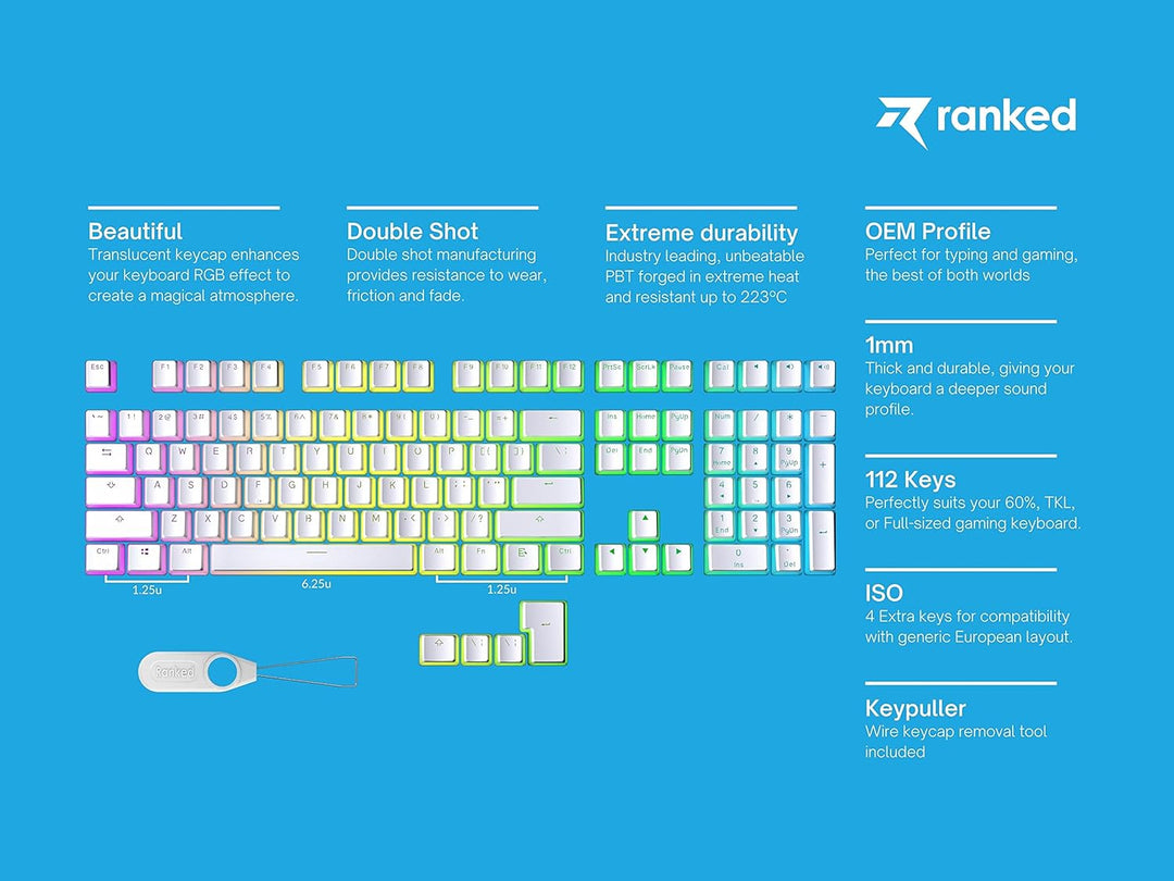 Ranked Pudding PBT-Tastenkappen | 112 Double Shot Transluzent ANSI US- und ISO-Layout | OEM-Profil f