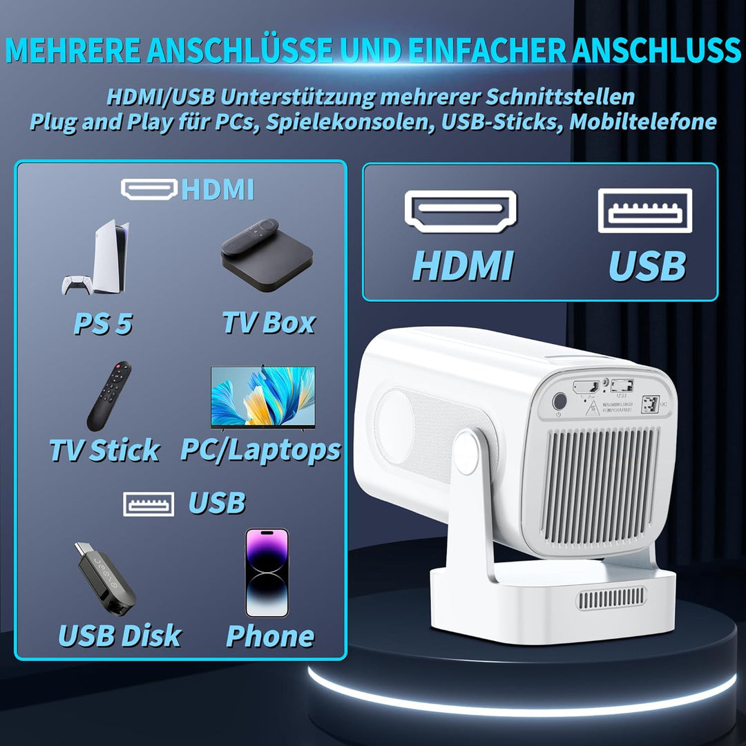 Mini Beamer 4K 1080P [2026 Neuer & Automatische Focus] Projektor Tragbarer mit WiFi 6 und Bluetooth