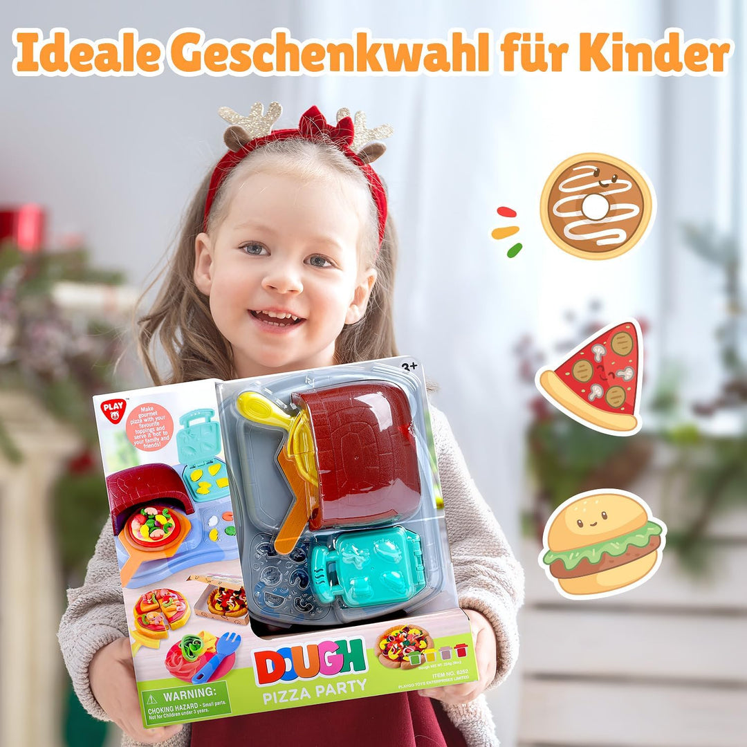 PLAY Pizza Knete Set Zubehör Kitchen Creations, DIY Knete Pizzaofen, Kinderknete Set mit Knetwerkzeu