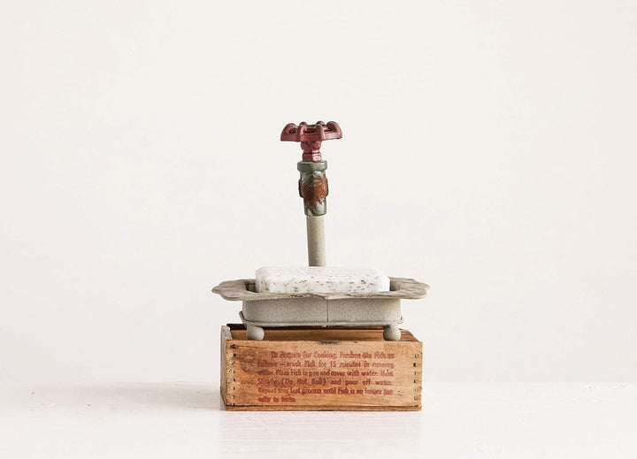 Creative Co-op Secret Garden Decorative Iron Soap Holder with Faucet