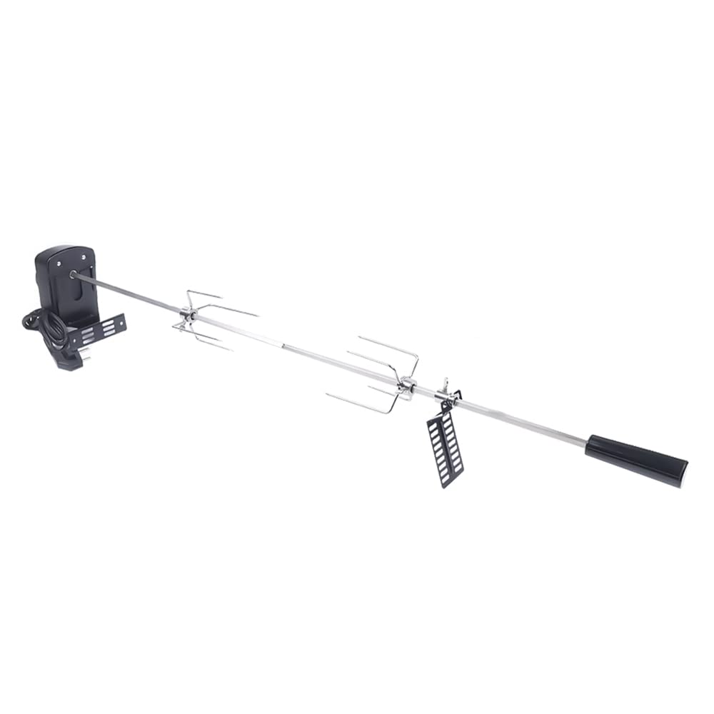 Grillspiess mit Motor, Edelstahl Drehspiess Grill, 100 cm Rotisserie Drehspiess, 2X Fleischnadeln, 2
