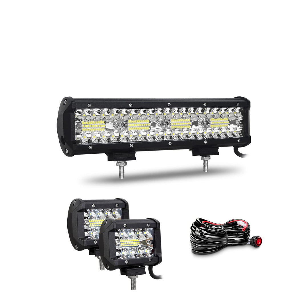 Willpower 12 Zoll 30CM 240W Led Arbeitsscheinwerfer Bar + 4 Zoll 10CM 60W Led Scheinwerfer + Kabelba