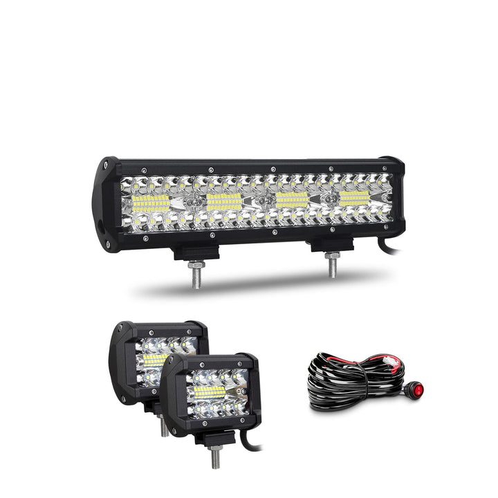 Willpower 12 Zoll 30CM 240W Led Arbeitsscheinwerfer Bar + 4 Zoll 10CM 60W Led Scheinwerfer + Kabelba