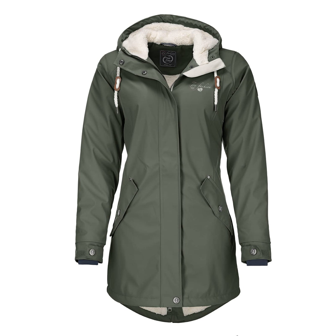 Dry Fashion Damen Regenmantel Malmö - Frauen Regenjacke Jacke mit Kapuze Lang Winddicht Wasserdicht