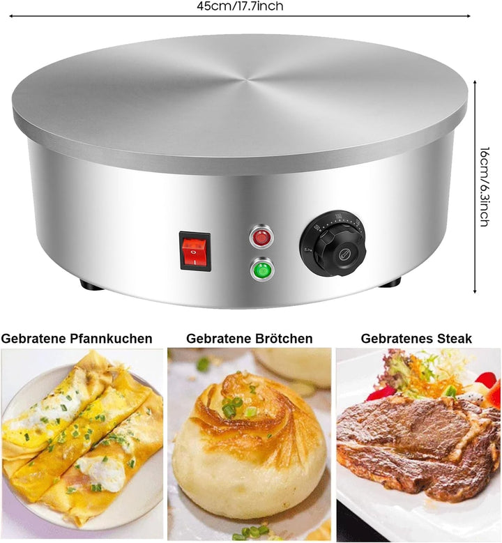45cm Runder Platte Crepes Maker Crepeseisen,3000W elektrischer Crêpes Maschine Antihaftbeschichteter