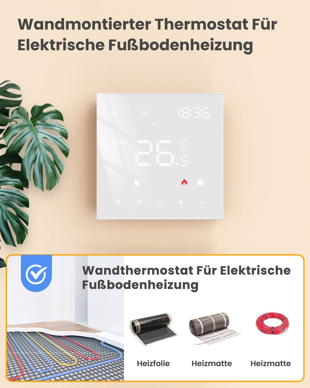 MIUCDA Smart Elektrisch Fussbodenheizung Thermostat WLAN Programmierbarer Raumthermostat Digital Ele