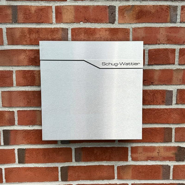Metzler moderner Briefkasten mit hochwertigem Stahlkorpus & gebürsteter Edelstahlfront, personalisie