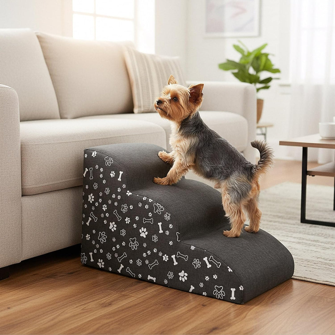 Hundetreppe 3 Stufen - 60 x 30 x 40 cm - rutschfest Weich für Kleine Hunde Haustiertreppe Stabil Sic