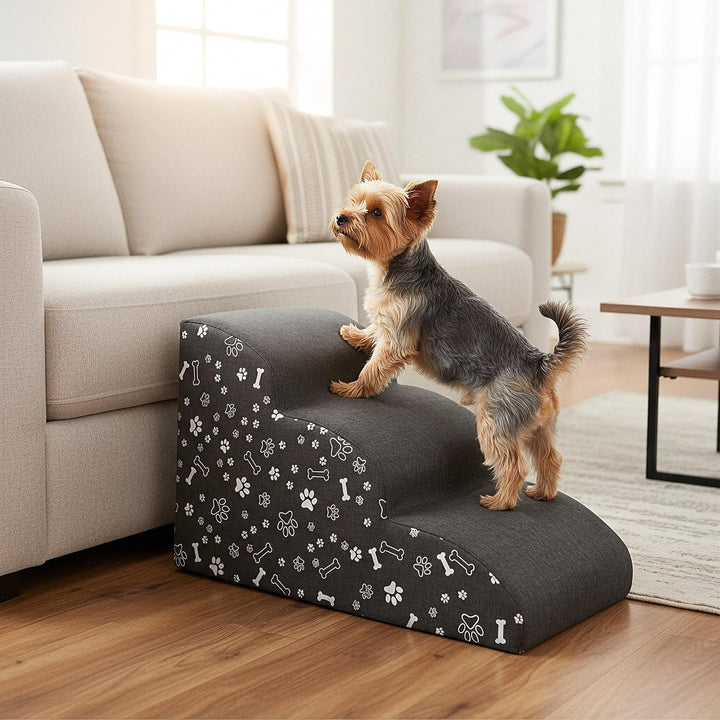 Hundetreppe 3 Stufen - 60 x 30 x 40 cm - rutschfest Weich für Kleine Hunde Haustiertreppe Stabil Sic