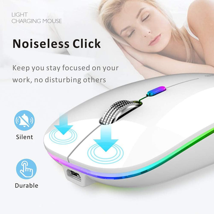Uiosmuph G12 Maus Kabellos, LED 2.4G Leise Funkmaus Wiederaufladbar Wireless Mousemit Nano-USB-Empfä