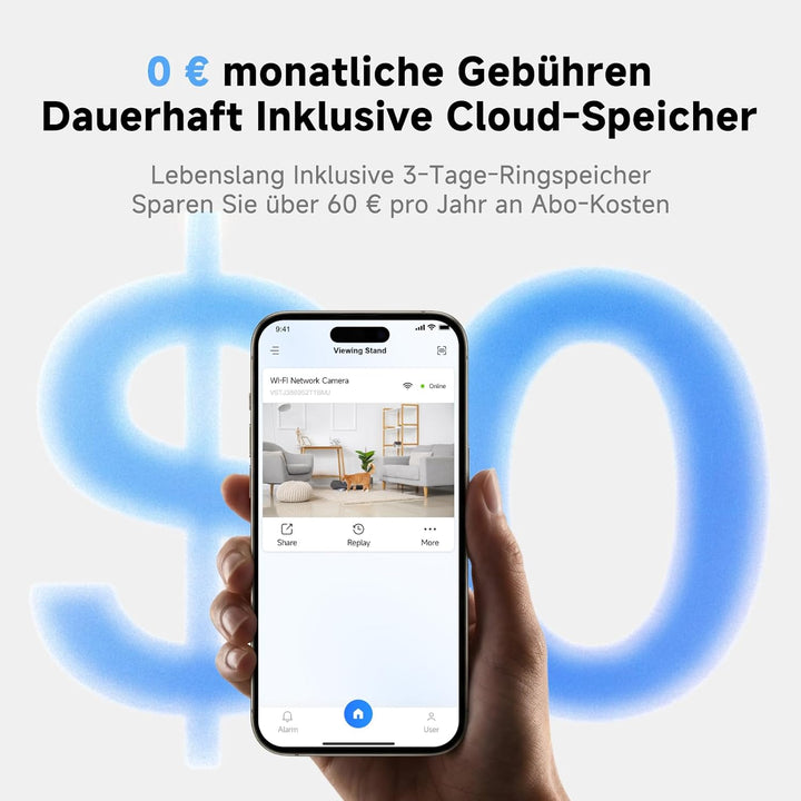 VSTARCAM 2K Doppelobjektiv Überwachungskamera Innen Akku, Kostenloser Cloud-Speicher, Deckenmontage,