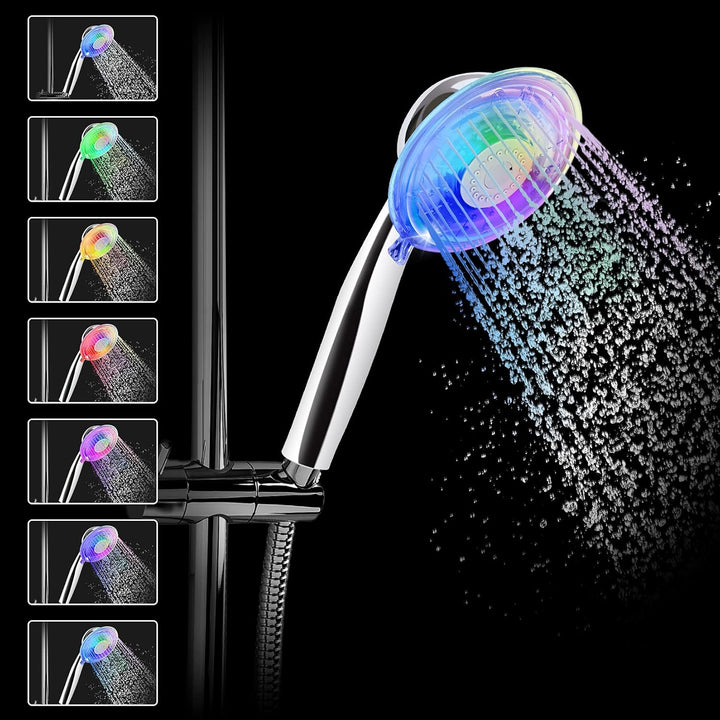 LEDGLE LED Duschkopf mit Farbwechsel LED Handbrause, 7 Farben Licht Automatische, Einstellbare Wasse