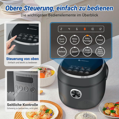 AMZCHEF Reiskocher 2L Mini Reiskocher für 1-4 Personen, 4 Tassen (ungekocht), 400W Elektrischer Reis