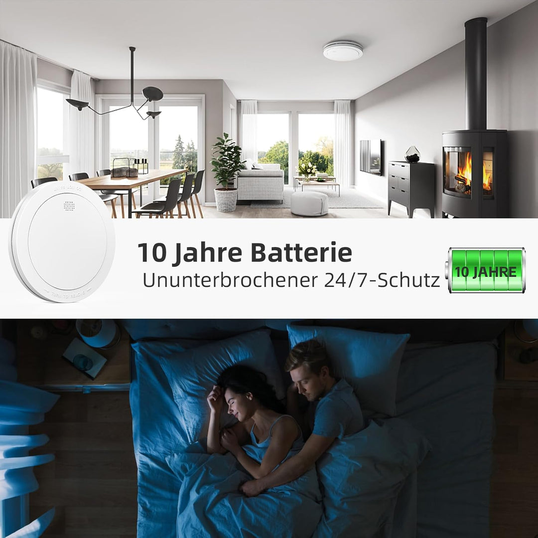 CPVAN Rauchmelder Vernetzt 10 Jahre Batterie mit Magnethalterung, EN14604 Geprüft Funk Feuermelder |