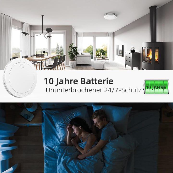 CPVAN Rauchmelder Vernetzt 10 Jahre Batterie mit Magnethalterung, EN14604 Geprüft Funk Feuermelder |