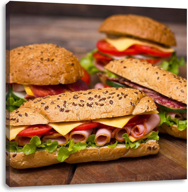 Köstliche Sandwiches, Format: 70x70 auf Leinwand, XXL riesige Bilder fertig gerahmt mit Keilrahmen,
