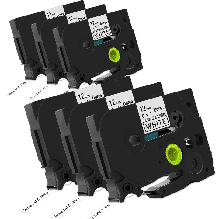 DOREE 6er-Pack Tze-231 bänder 12mm schwarz auf weiss,UV-beständig,Compatible with brother tze231 tz