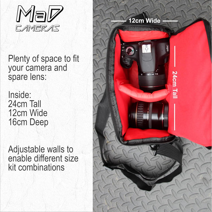 MaD Camera - Gepolsterte DSLR-Kameratasche (Mittel) - Verstellbare Umhänge-Tragetasche - Kompatibel