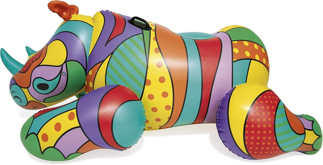 Bestway Inflatable Ride-On Toy with Pop-Art Design Rhino Pool Float, Rhino Pool Float