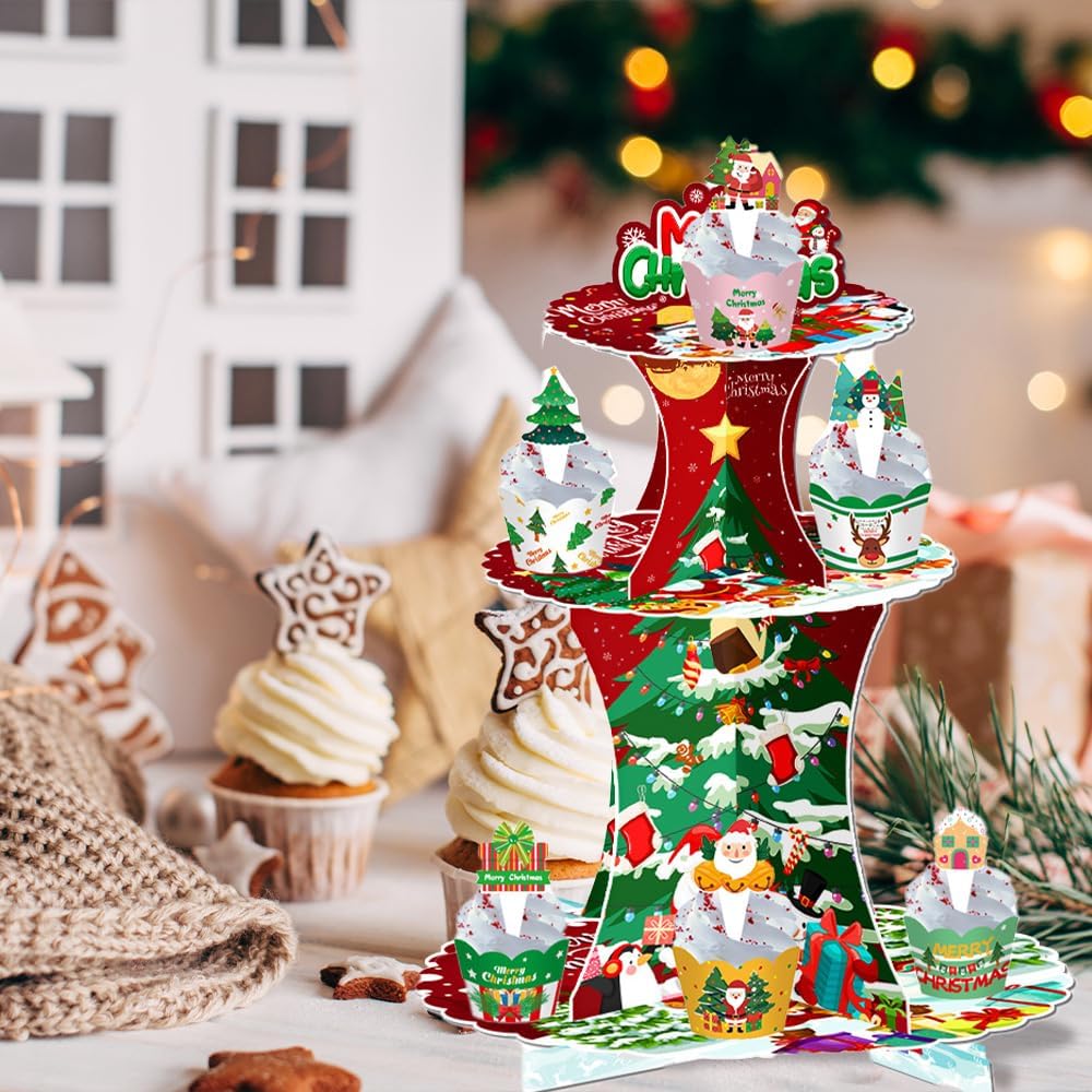 Weihnachts-Party-Papier-Kuchenständer, dekorativer Tisch-Weihnachtsbaum-Kuchenständer, Dessertstände