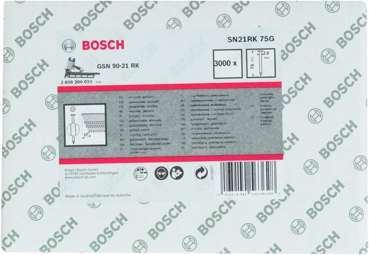 Bosch 3000x PRO SN21FH, Streifennagel, 21° Vollkopf (Länge 75 mm,) 75 mm Glatt / Verzinkt, 75 mm Gla