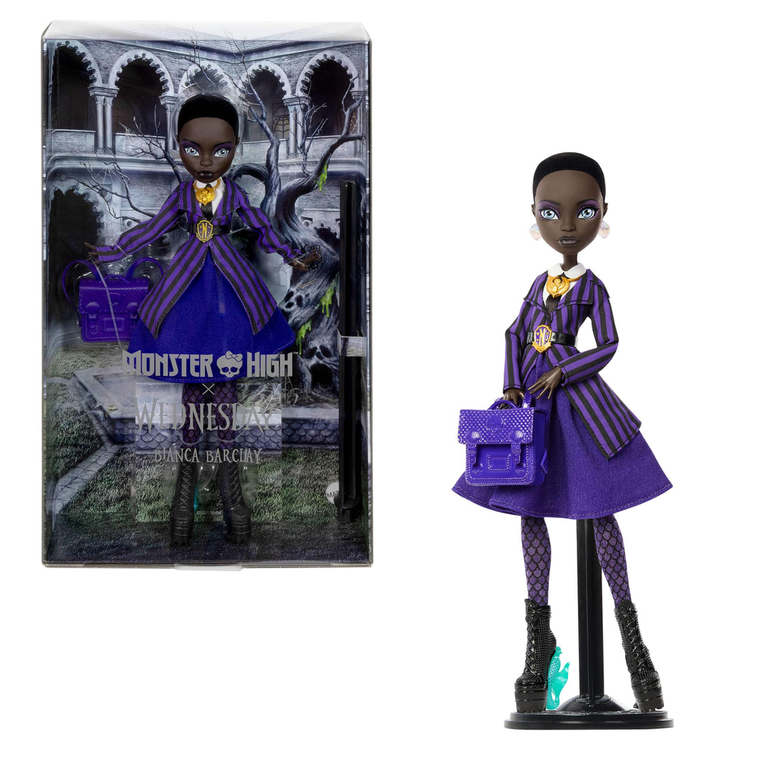 Monster High x Wednesday-Puppe mit Zubehör, Bianca Barclay-Sammelfigur in der Uniform der Nevermore