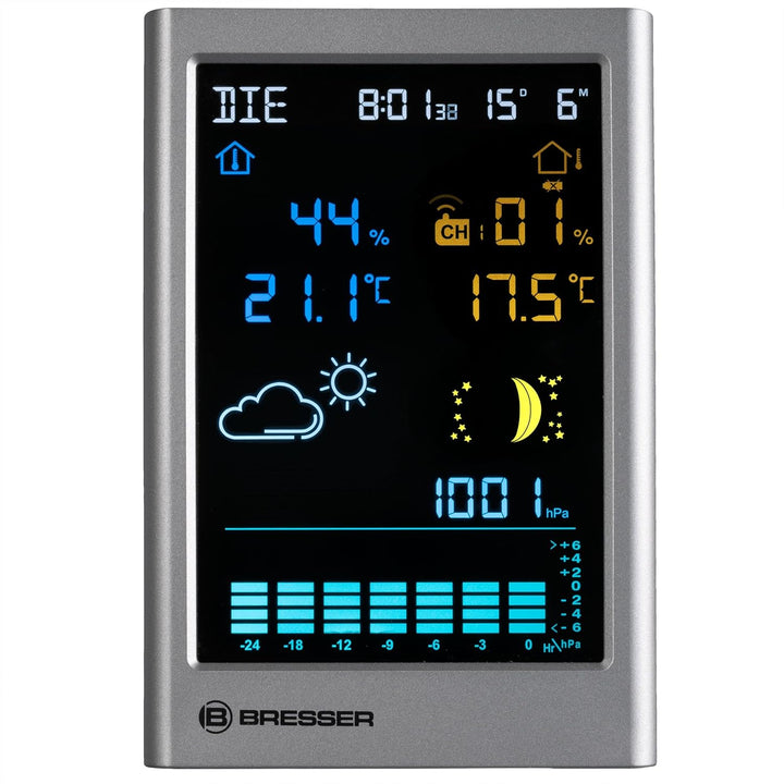 Bresser Funk-Wetterstation MeteoTemp TBV mit grafischer Wettervorhersage, Innen-/Aussentemperatur, L