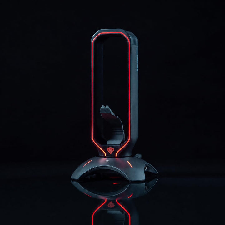Genesis RGB Kopfhörerständer mit Mouse Bungee und USB Hub, Gaming Headset Halter mit 2X USB 2.0, Kab