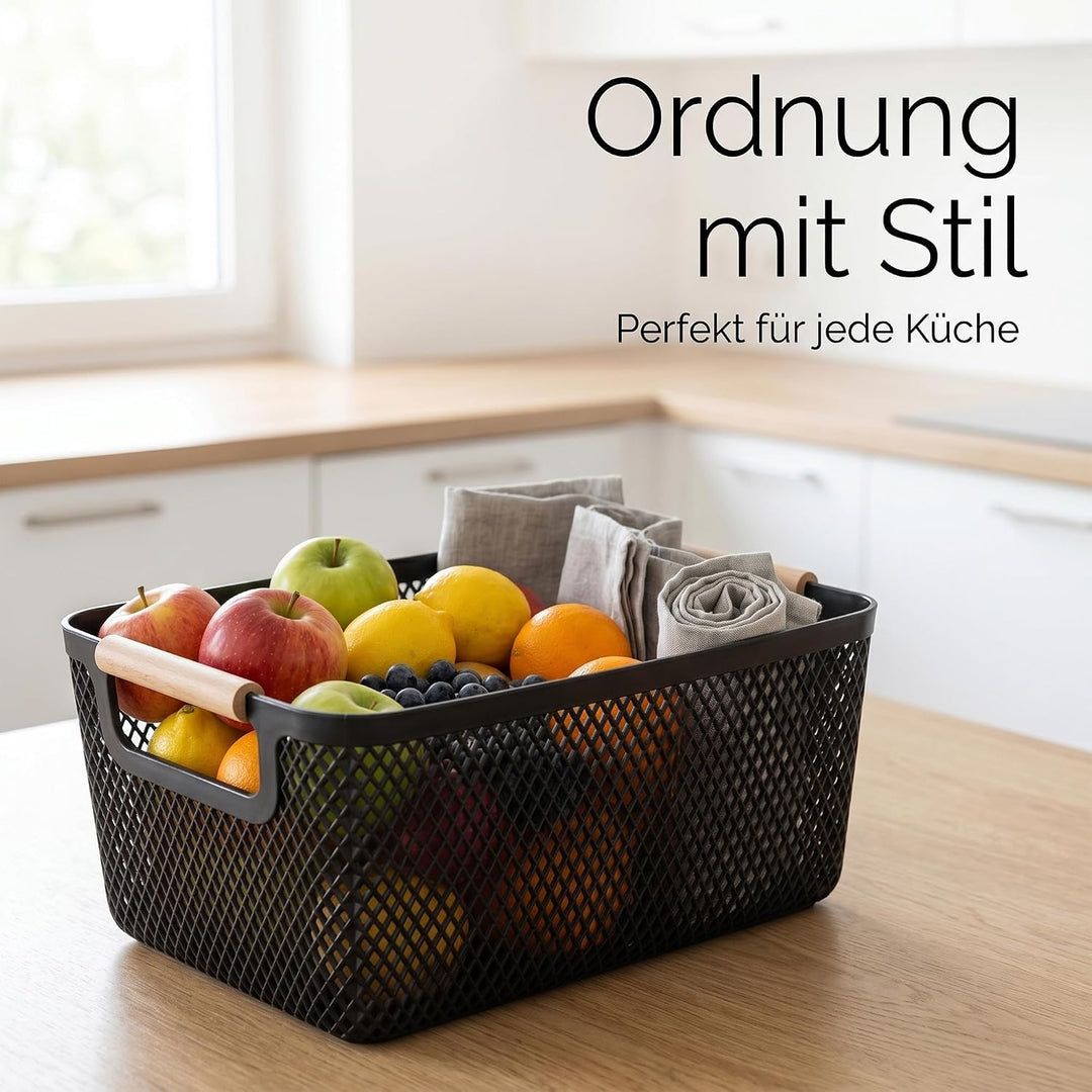6 Stück Aufbewahrungskorb Set, 26,5 x 18,4 x 12cm und 30,5 x 20,4 x 14,2cm Schwarz Boxen Aufbewahrun